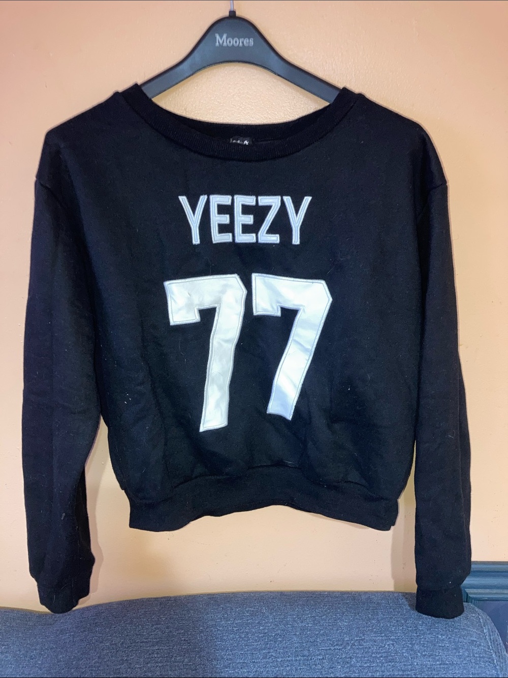UK2LA Black Crop Top with White 'YEEZY 77' Graphic